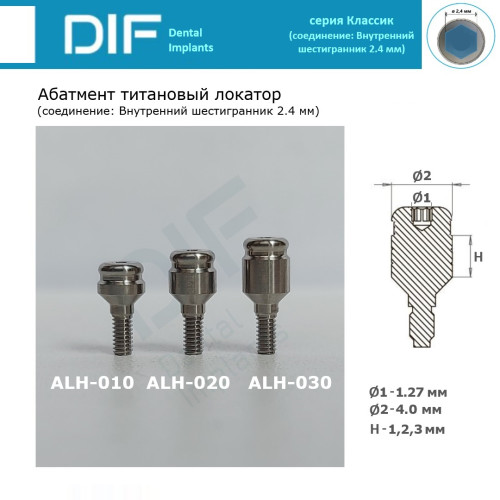 Абатмент - локатор, DIF Классик (соединение "внутренний шестигранник 2.4 мм")