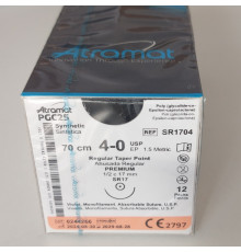 АТРАМАТ SR1704, абсорбируемый монофиламентный шовный материал PGC25 (е-капролактон), фиолетовый, 4-0, 70 см, игла колющая (1/2, 17) - 12 шт